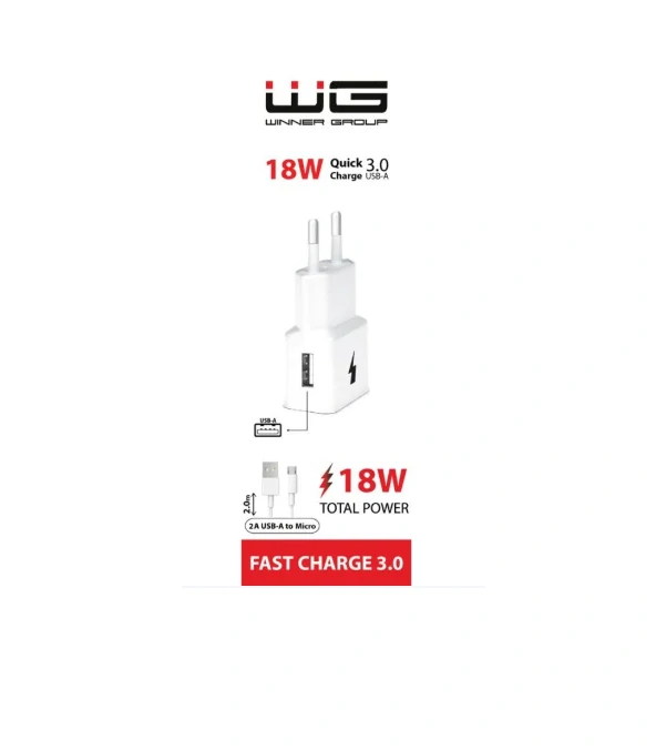 Síťová nabíječka FAST 1x USB 15W + kabel MICRO USB - bílá