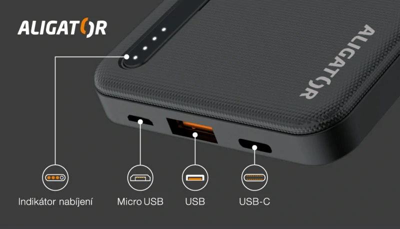 POWERBANKA ALIGATOR PBAL1050 / 10.000mAh / 20W / černá