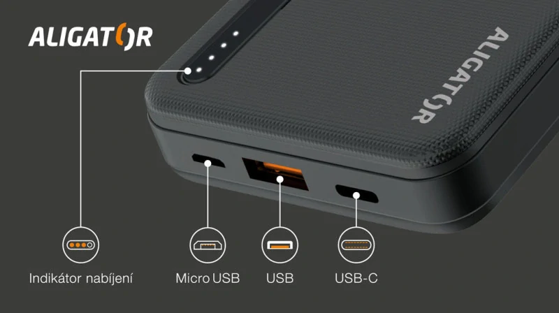 POWERBANKA ALIGATOR PBAL2050 / 20.000mAh / 20W / černá